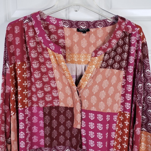 Jones Co Dress 3X Pink Red Patchwork Midi Floral Mixed Print Boho Bloomcore - Picture 2 of 9